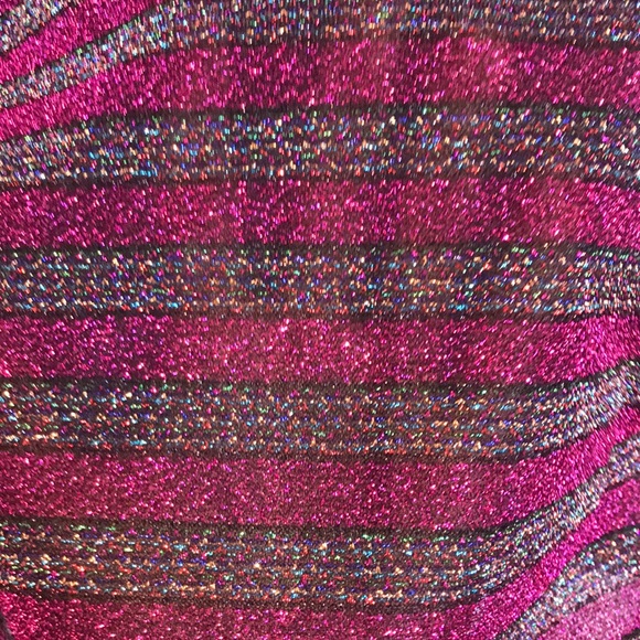 Pink striped sheer cropped top. - Picture 3 of 6